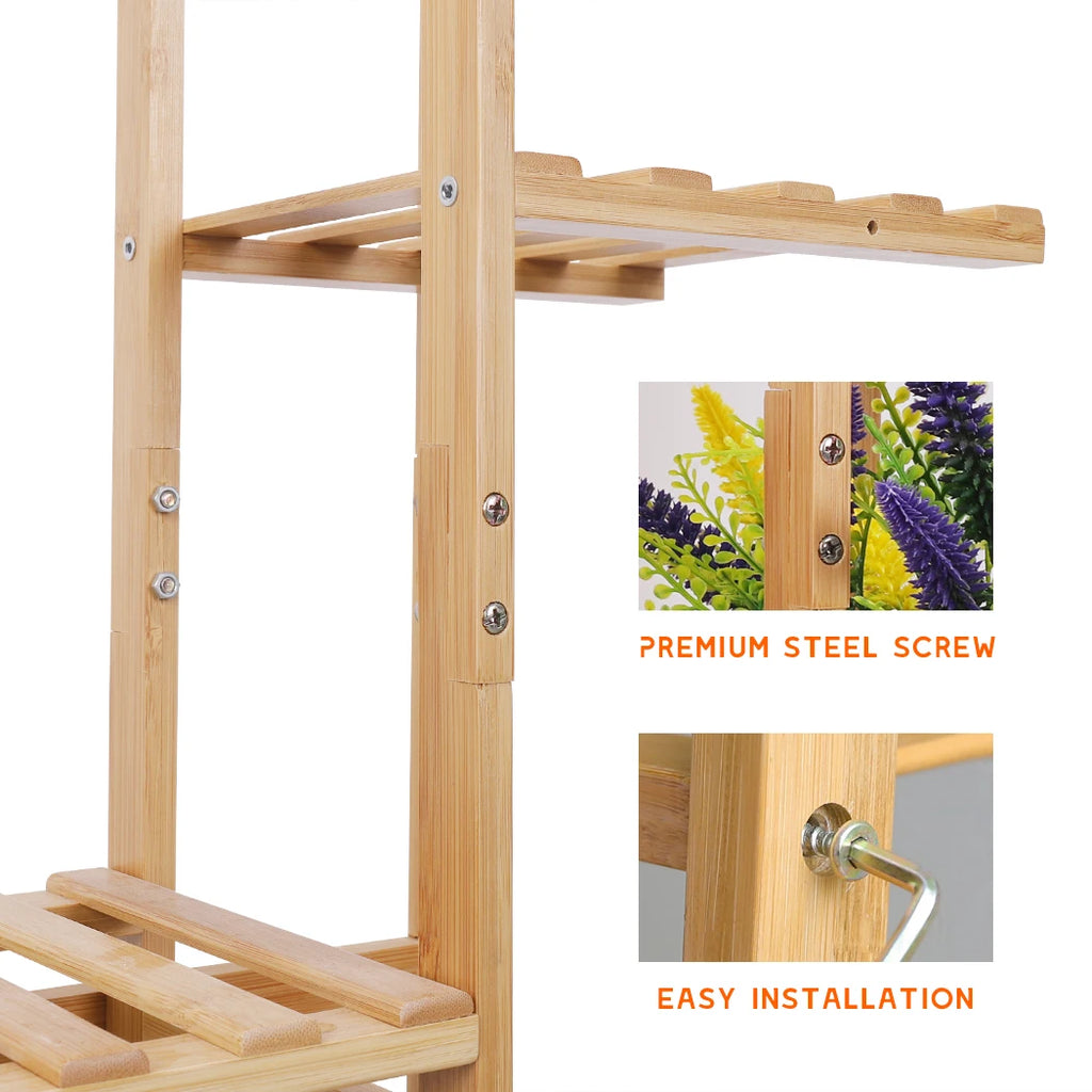 Vertically Bamboo Shelf Rack Plant Stand Display Fits Corner Indoor Outdoor