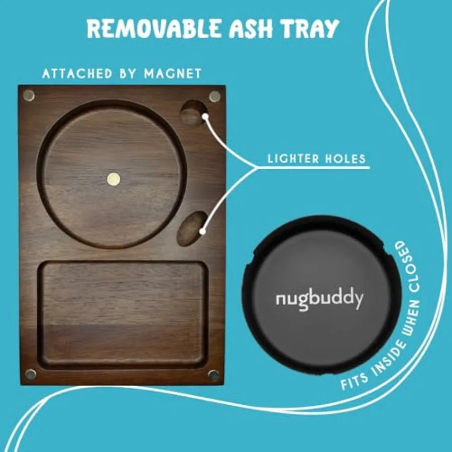 Wooden Rolling Tray 3 in 1 Folding Design Set w Magnetic Lid Big and Small Trays + Removable Metal Tray Portable