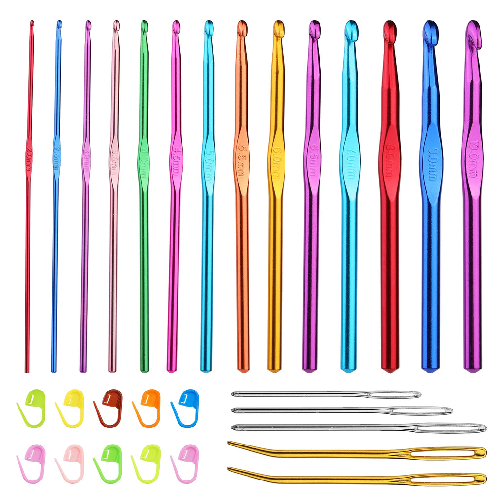 KRABALL Crochet Knitting Hooks Set with Big Eye Yarn Needles and Stitch Markers Clip Knit Tool Kit Accessories for Beginners