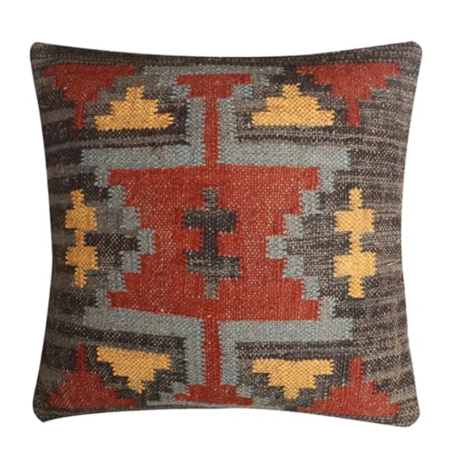 Set of 4 Turkish Handwoven Wool Jute Vintage Kilim Cushion Covers