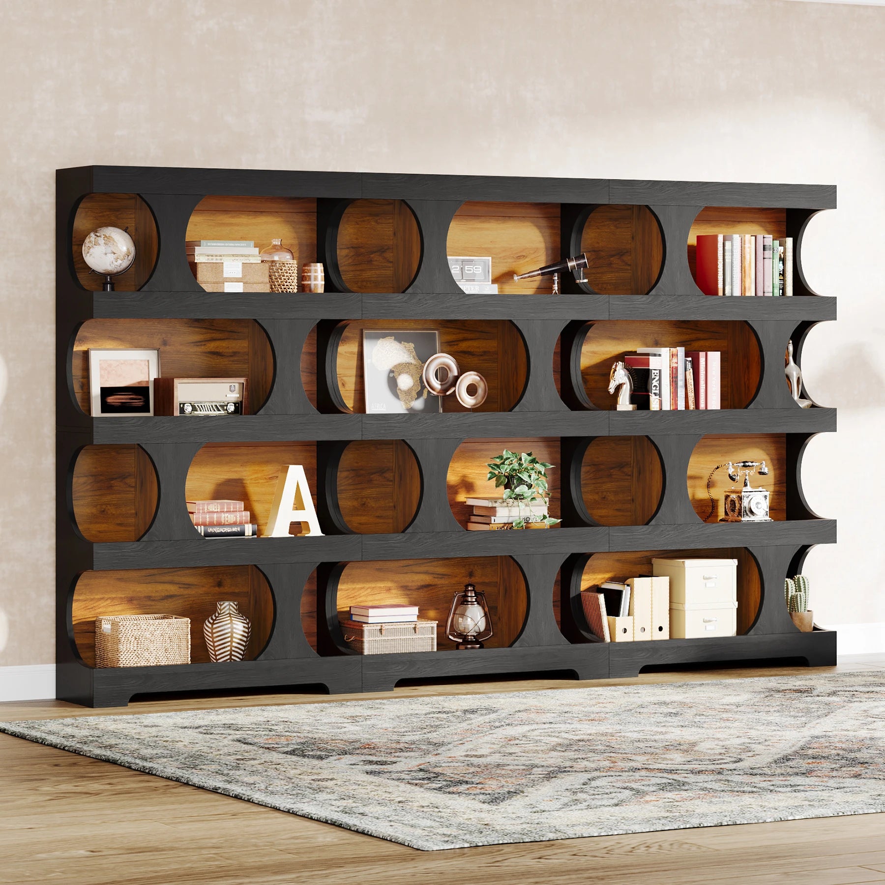 71" Tall 4 Tier S Shaped Bookcase Wood Decorative Storage Shelving, Modern Freestanding Display Shelves