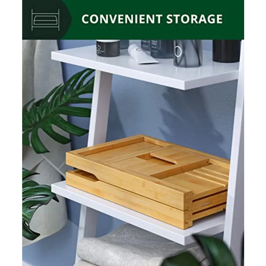 Premium Foldable  Bamboo Wood Bathtub Tray Caddy Expandable