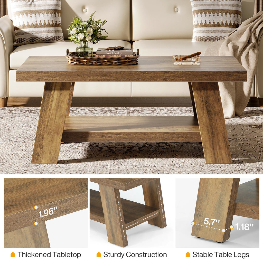 Tribesigns Rectangle Wood Farmhouse Table, Rustic  120 cm , 2-Tier