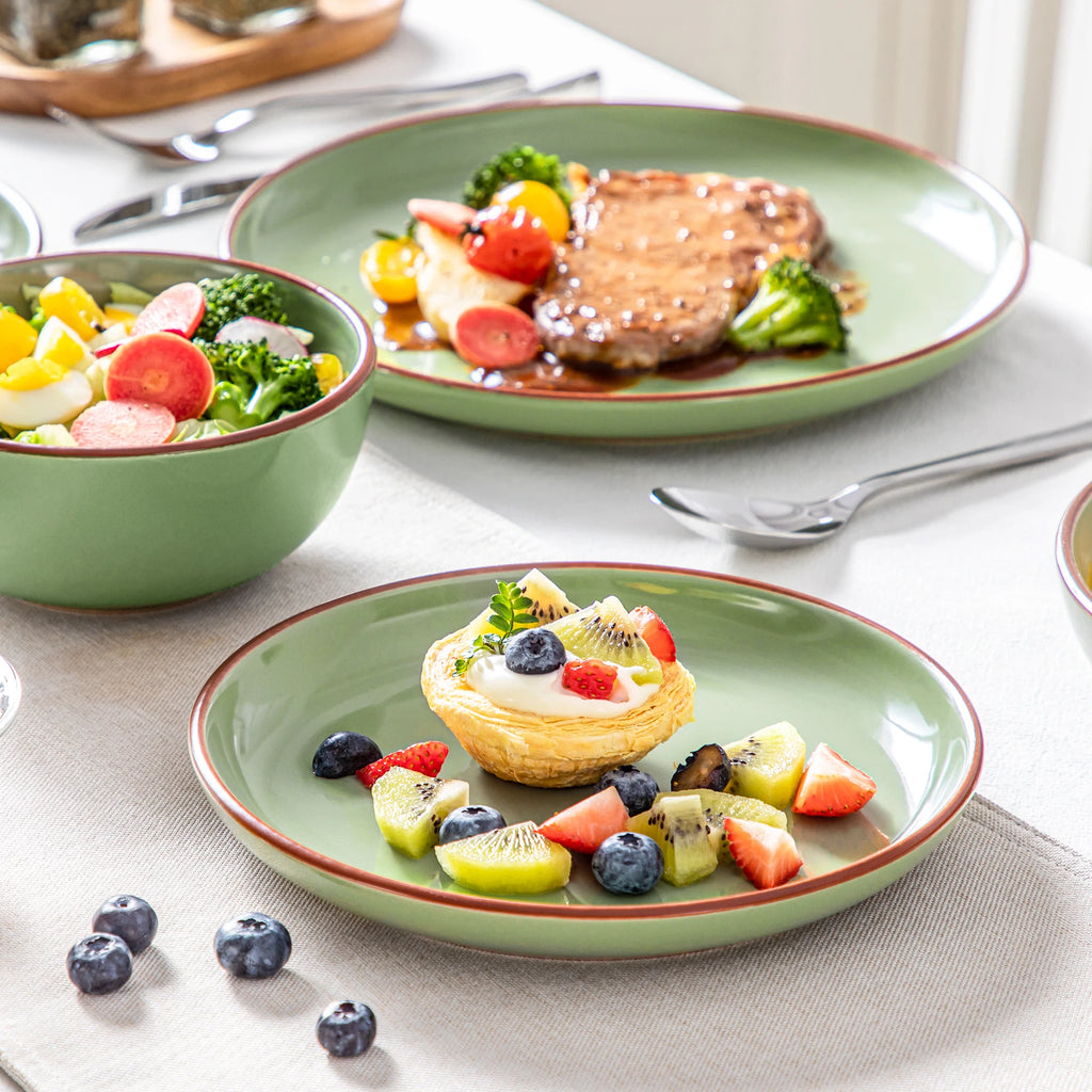 16/32 Piece Ceramic Glaze Tableware Set with Dinner/Dessert/Soup Plate/Bowl  For 4/8 Person 4 Color Optional