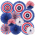 4th of July Patriotic Decorations - 12Pcs Hanging Paper Fan for USA Patriotic