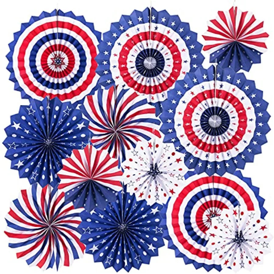 4th of July Patriotic Decorations - 12Pcs Hanging Paper Fan for USA Patriotic