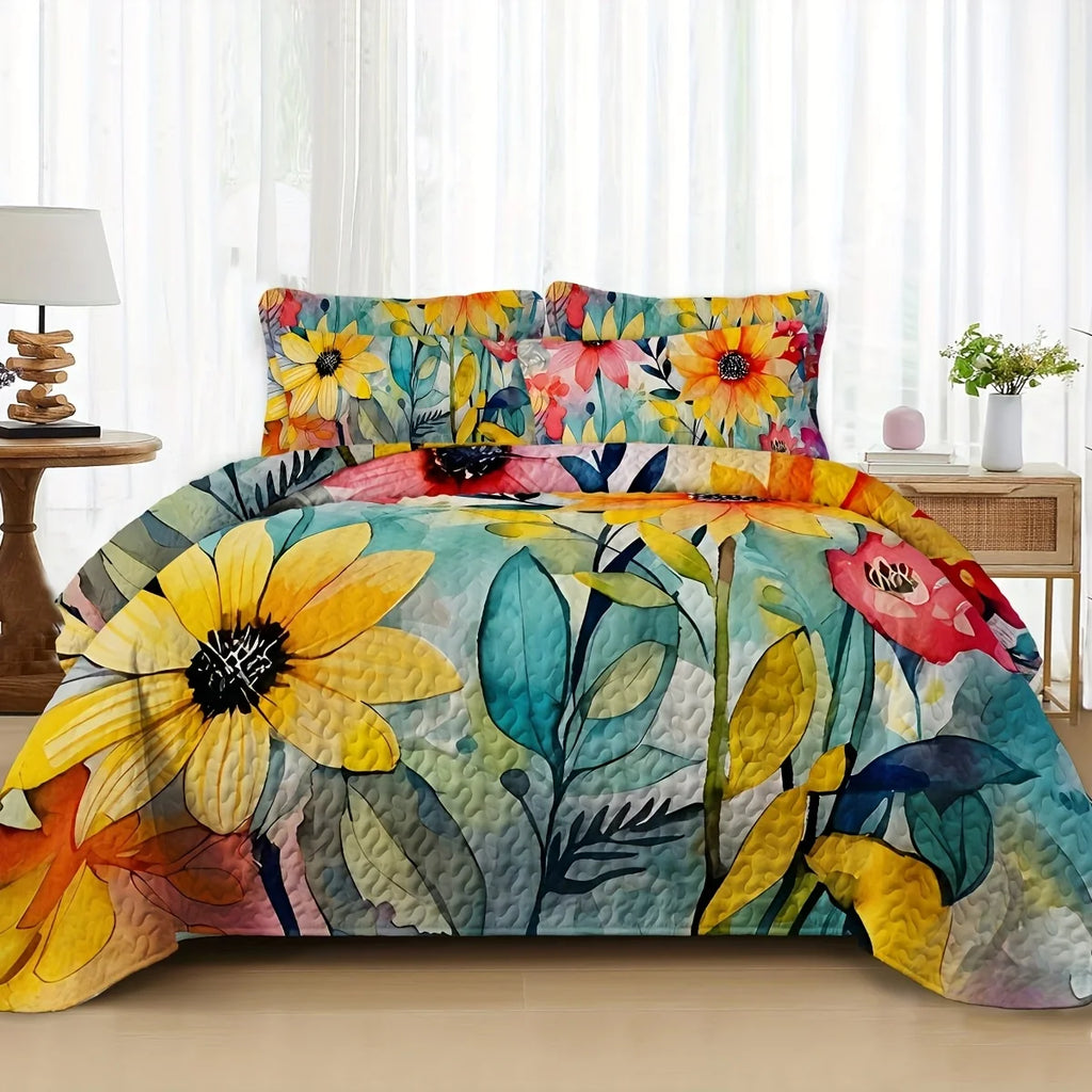 2/3pcs Floral Lightweight Comforter Quilt Set Queen King Twin Full Size Boho Soft Breathable Microfiber Reversible