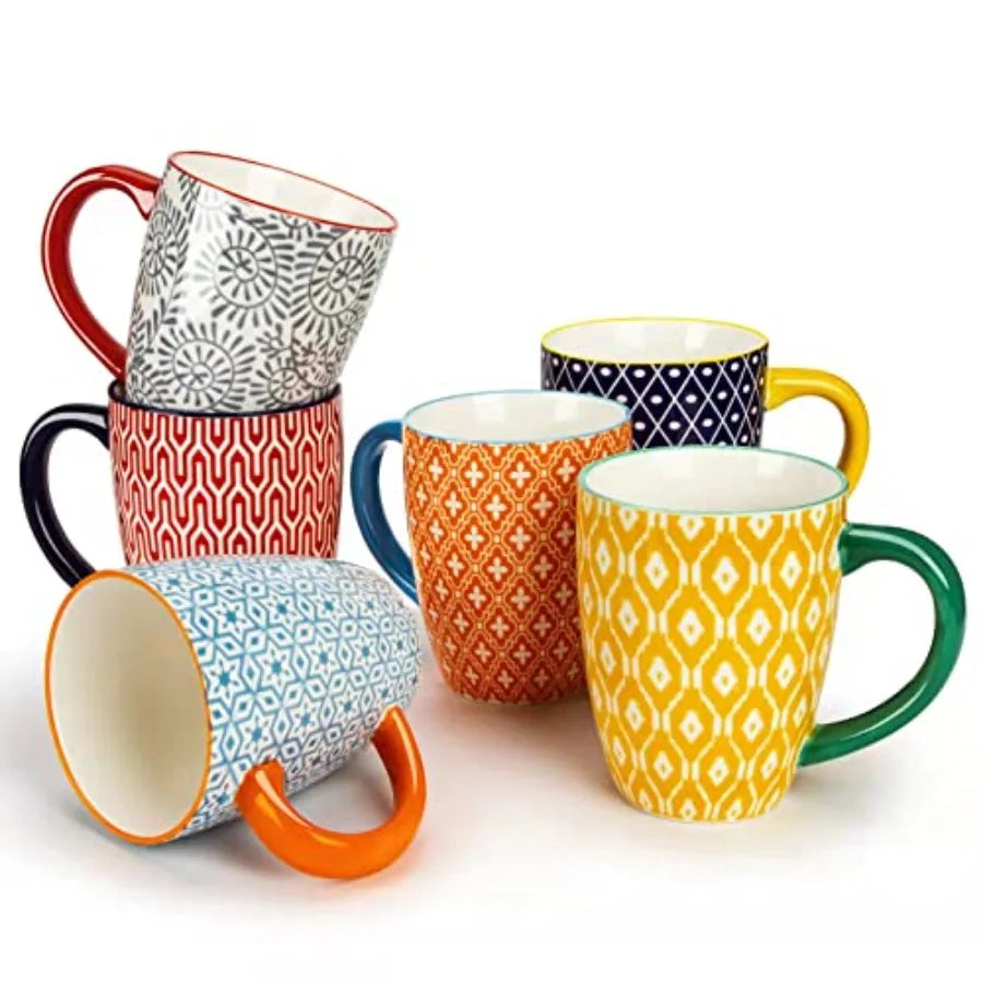 Ceramic Mug Set of 6 16oz - Colorful Bohemian Style