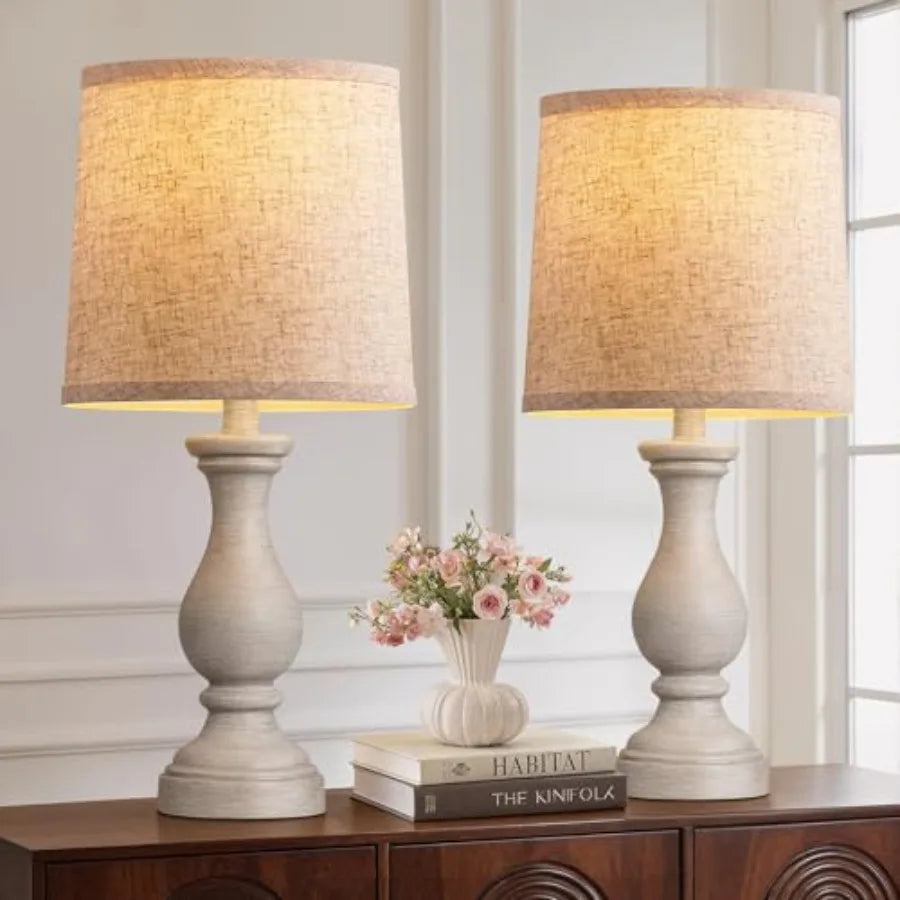 Farmhouse Table Lamps Set of 2 - Rustic Bedroom Lamps  22" Boho Bedside Lamp