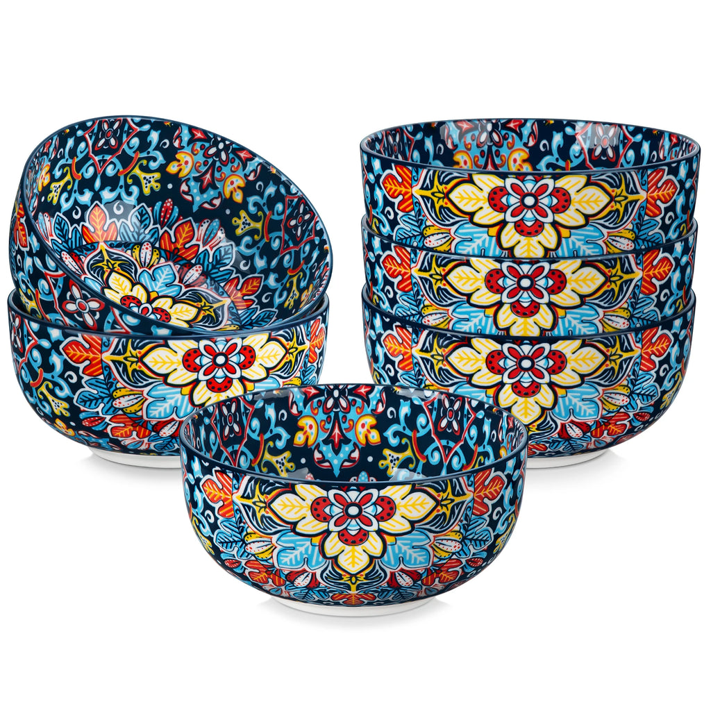 6/12 Piece Cereal Bowls Set 28 Oz Ceramic  Bohemian style