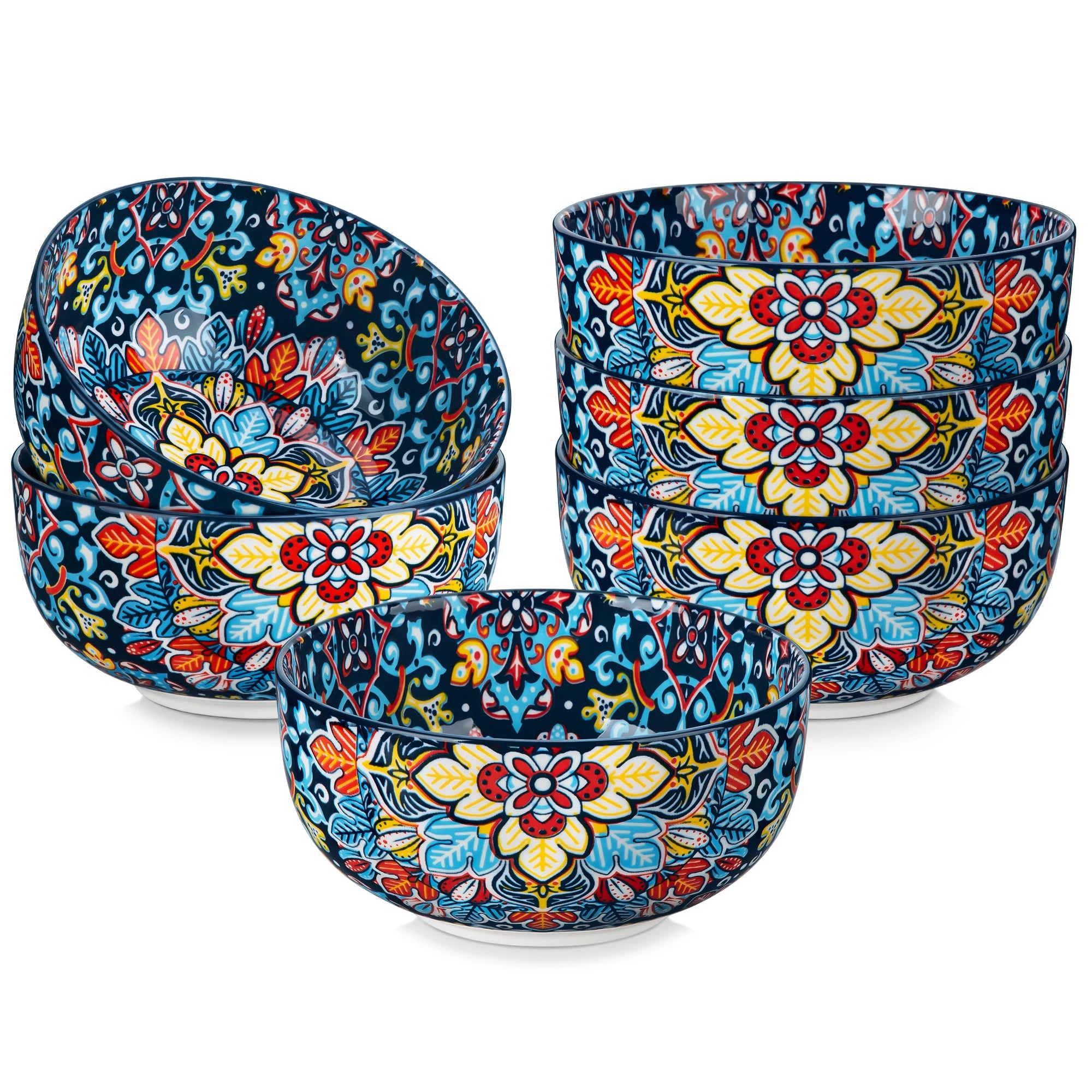 6/12 Piece Cereal Bowls Set 28 Oz Ceramic  Bohemian style