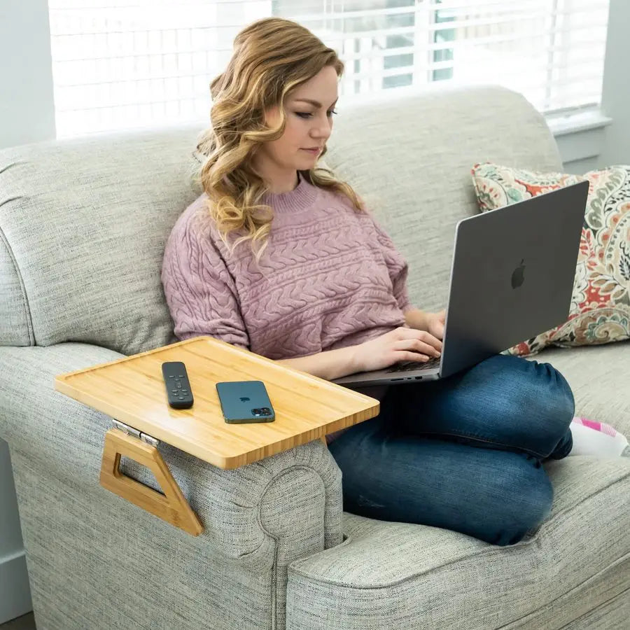 Bamboo Tray Couch Arm Table, Clip On  for multi-use