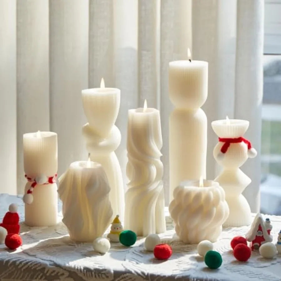 7-Pack Pillar Candles - Soy Wax Handmade Ribbed Candles