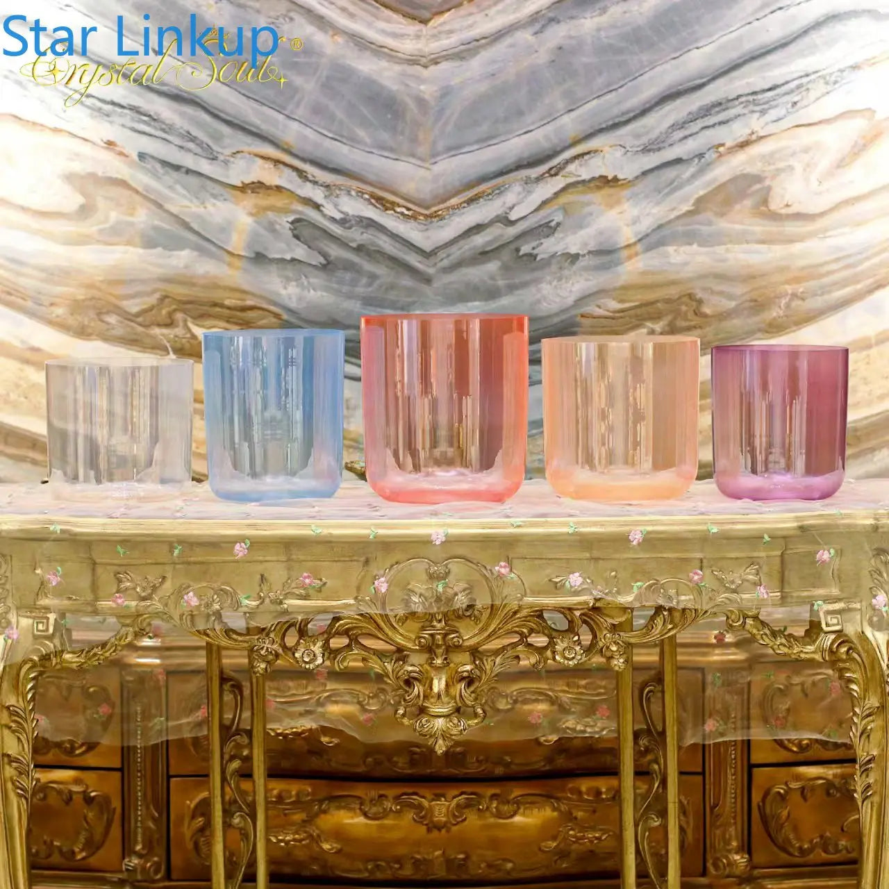 Flash Sale 7-8.5" Five Element Pearl Gradient Quartz Bowl Set for Meditation