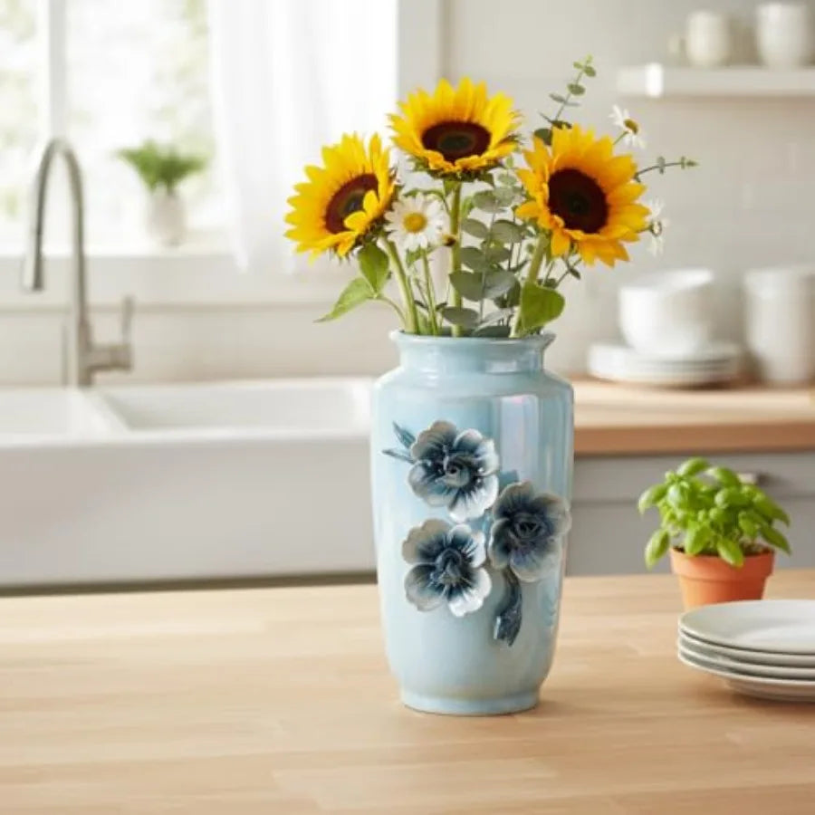 Ceramic Vase - Small Decorative Vase with Floral Pattern