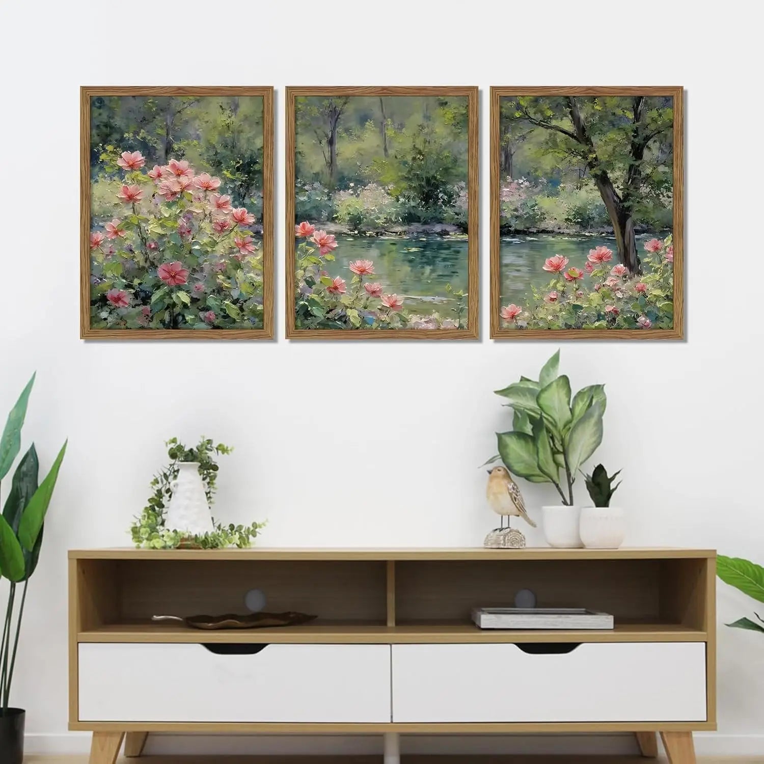 Impressionist Floral Canvas Wall Art Set of 3, Vintage Botanical Prints 12x16 Inch Framed