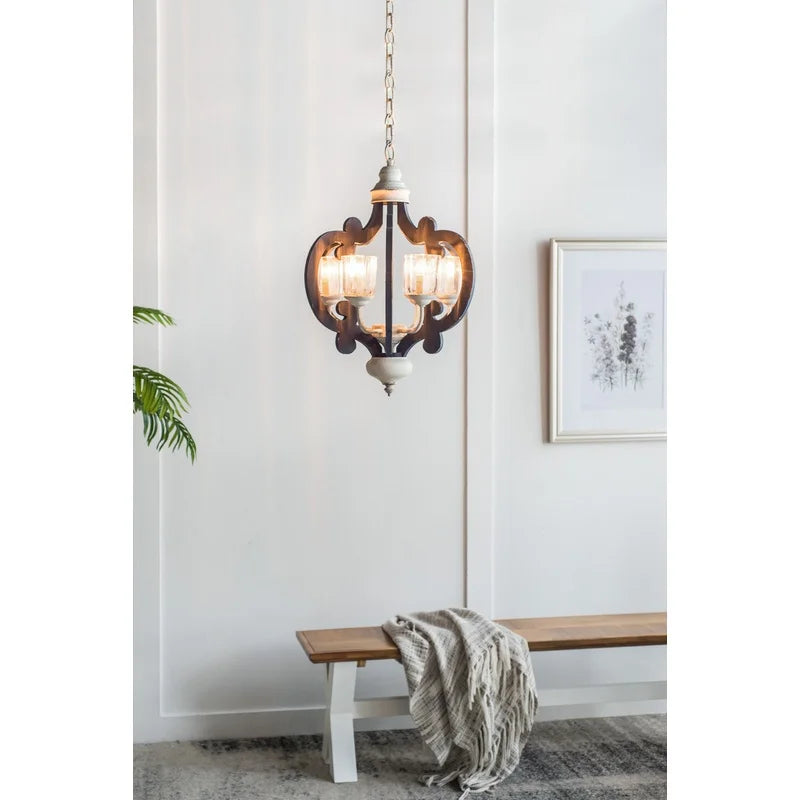 Natural Wood Chandelier Pendant Light for Kitchen Living Dining Room, Farmhouse Style, Bulb Not Included