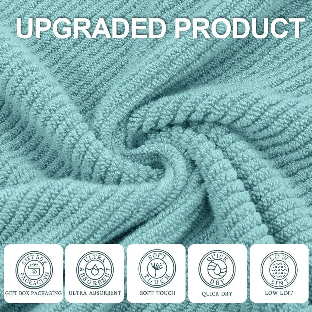 Pure Cotton Luxury Bath Towel Set: 6-Piece with 2 Large, 2 Hand, 2 Washcloths in Aqua Teal