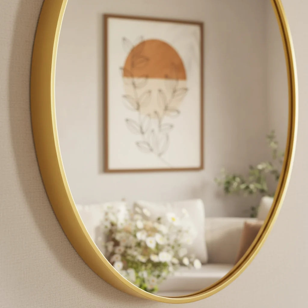 20" Gold Round  elegant Wall Mirror 20" Frameless Shatterproof Style
