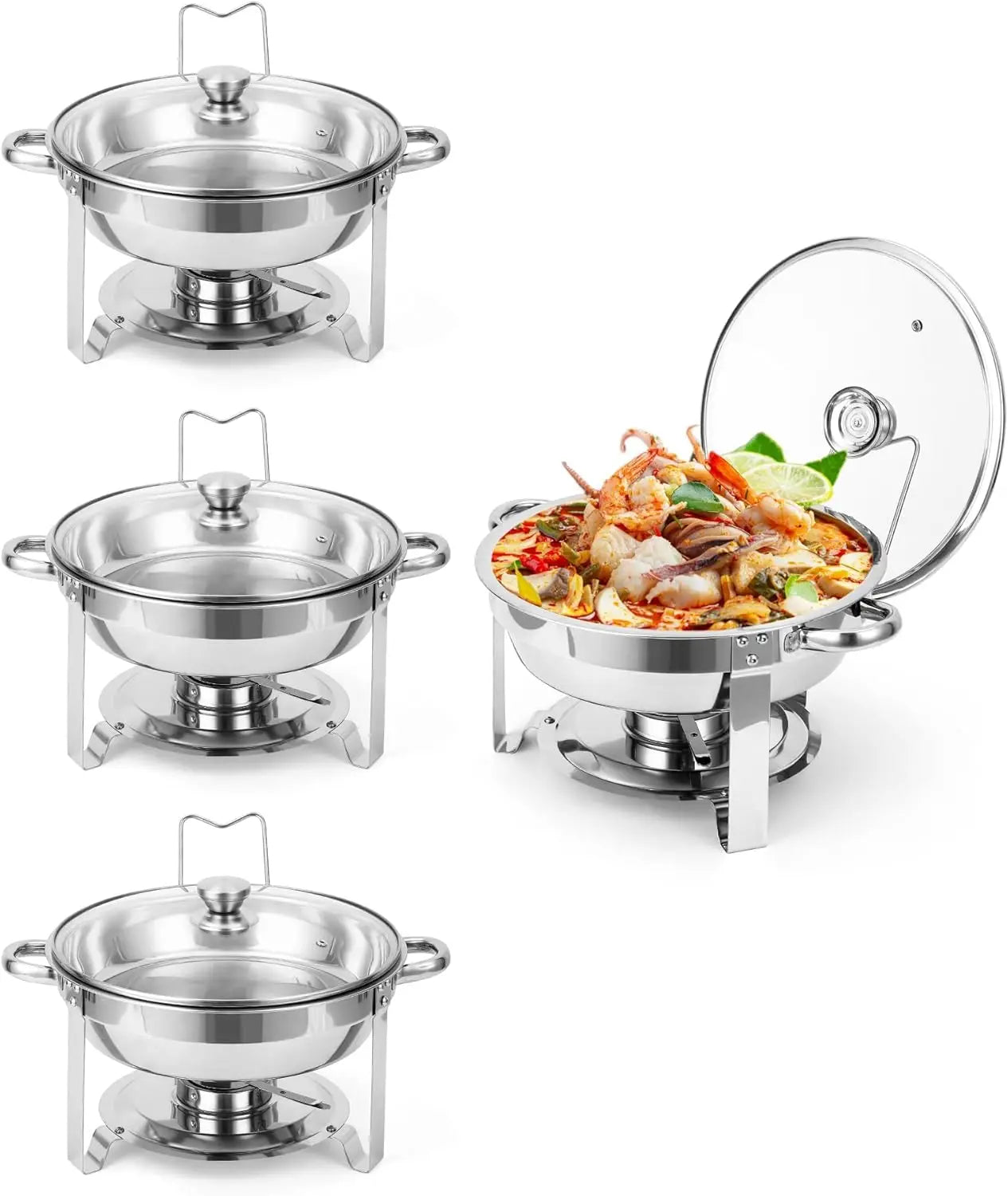 4 Pack Chafing Dishes Set for Buffet, 5 QT Stainless Steel Food Warmers with Glass Lid