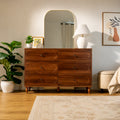 Stylish Mid-Century Modern 6-Drawer Dresser – 47” Wide Dark Walnut Wood Chest with Solid Legs