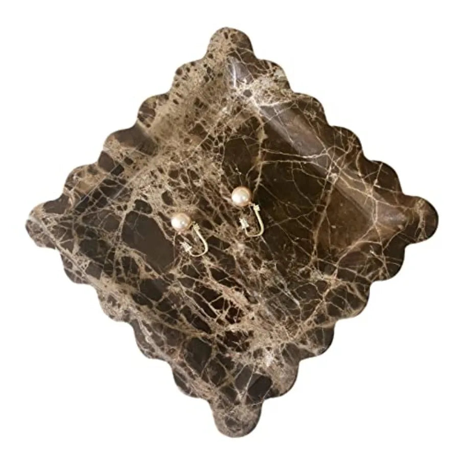 Vintage Natural Marble Tray Scalloped Tray Handmade Storage Dish