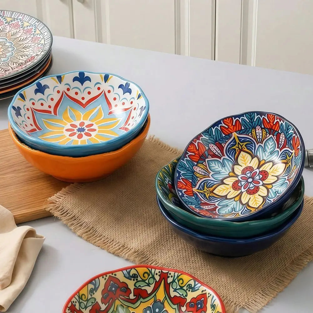 6pcs Bohemian Ceramic Small Dish 4.5 Inch - Multi-Use
