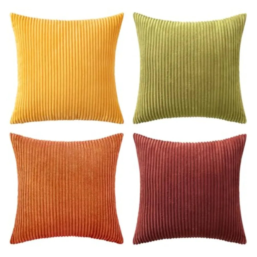 Boho Farmhouse Throw Pillow Covers 18x18 Inch Set of 4 Modern Nordic Cushion Covers Soft Corduroy