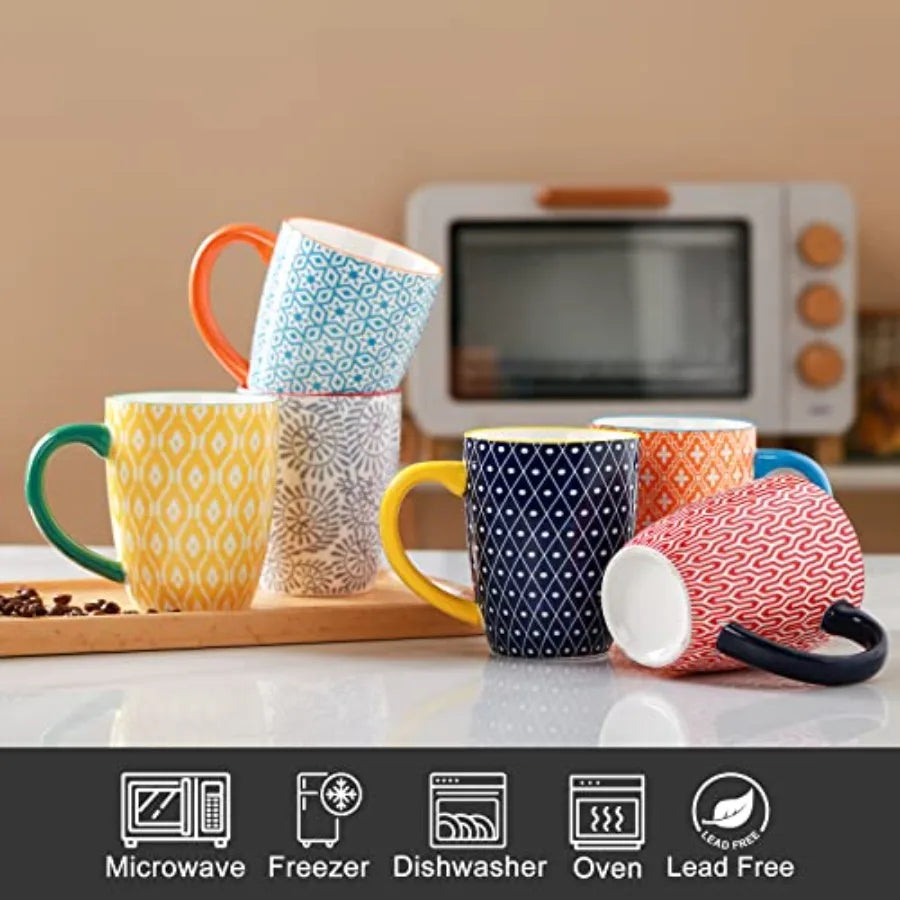 Ceramic Mug Set of 6 16oz - Colorful Bohemian Style