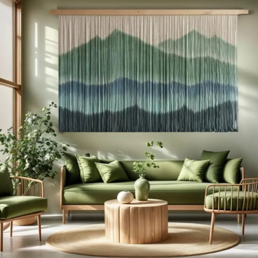 Woven Boho Macrame Tapestry Dip-Dyed Large Modern Handmade Colorful Mountain Landscape