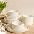 4 serve, 12 Pieces Porcelain Lightweight Plates and Bowls Sets, Scratch Resistant Oven, Microwave