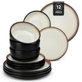 12/16 Piece Ceramic Dinnerware Set Matte Black Stoneware Plates Set with 4/6 Pcs Dinner Plate/Dessert/Bowl/Soup