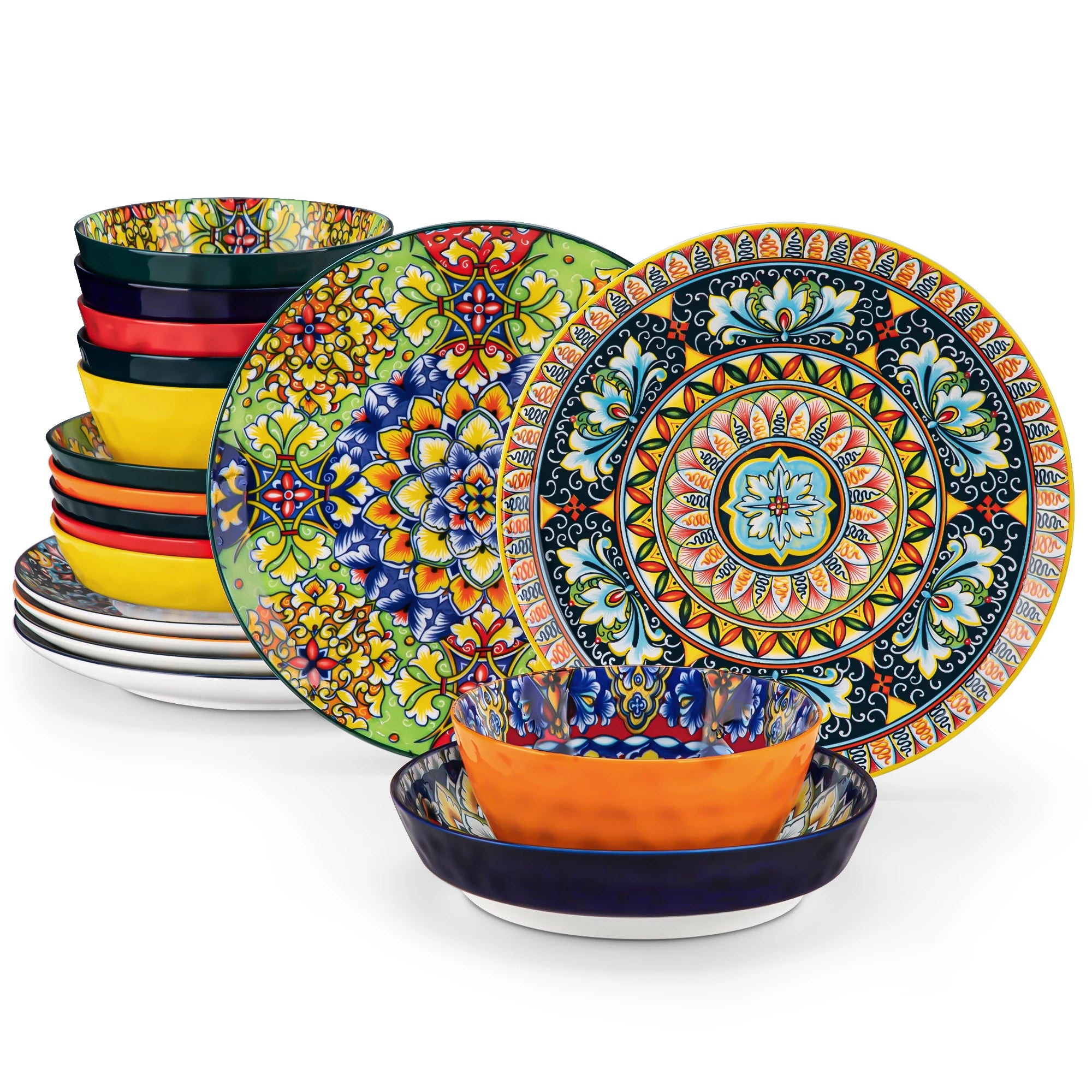 Vancasso 12/16/18/24 Piece Bohemian Stoneware Ceramic Dinnerware Set  Dinner/Dessert Plate/Cereal/Pasta Bowl For 6