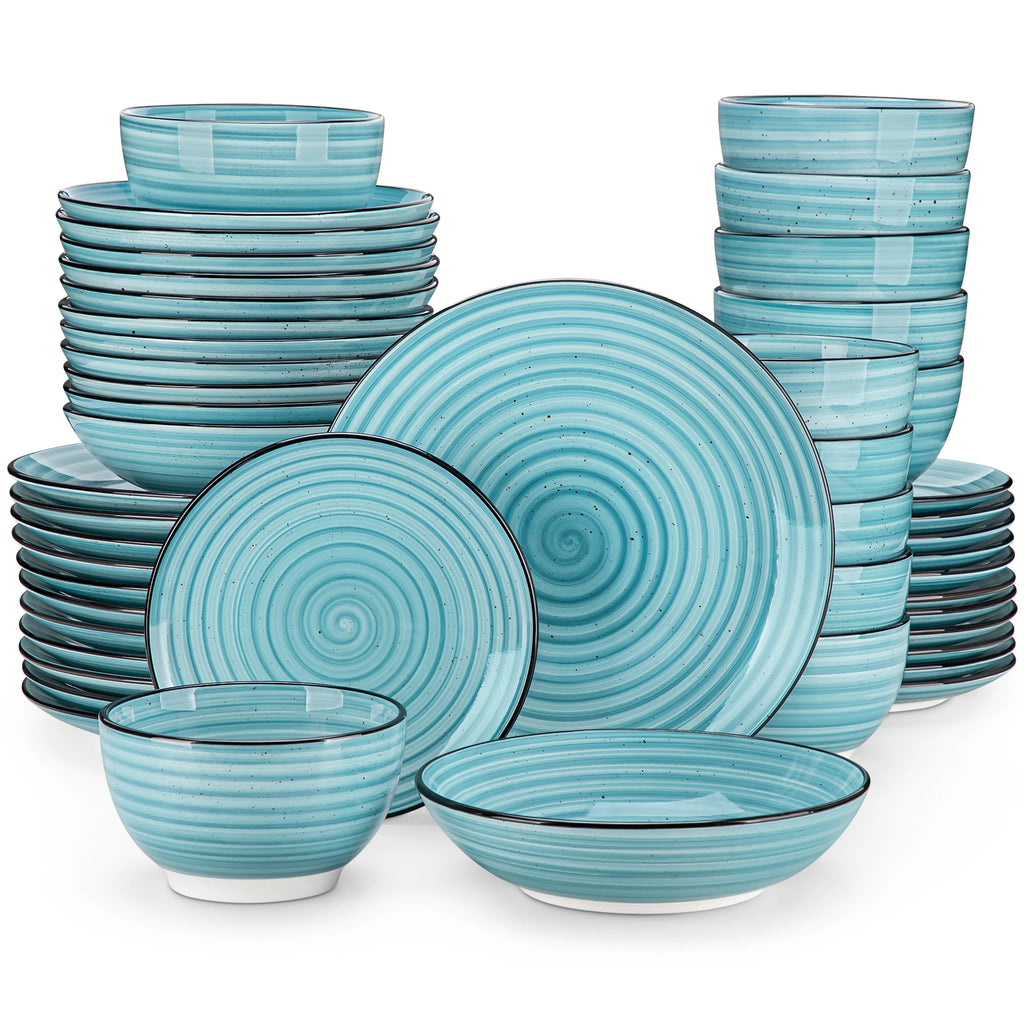 24/48 Piece Blue Plates Dinner Sets Two-Sided Dinnerware Sets Hand painted Spiral With 6 Dinner Plate/Dessert/Soup/Bowl