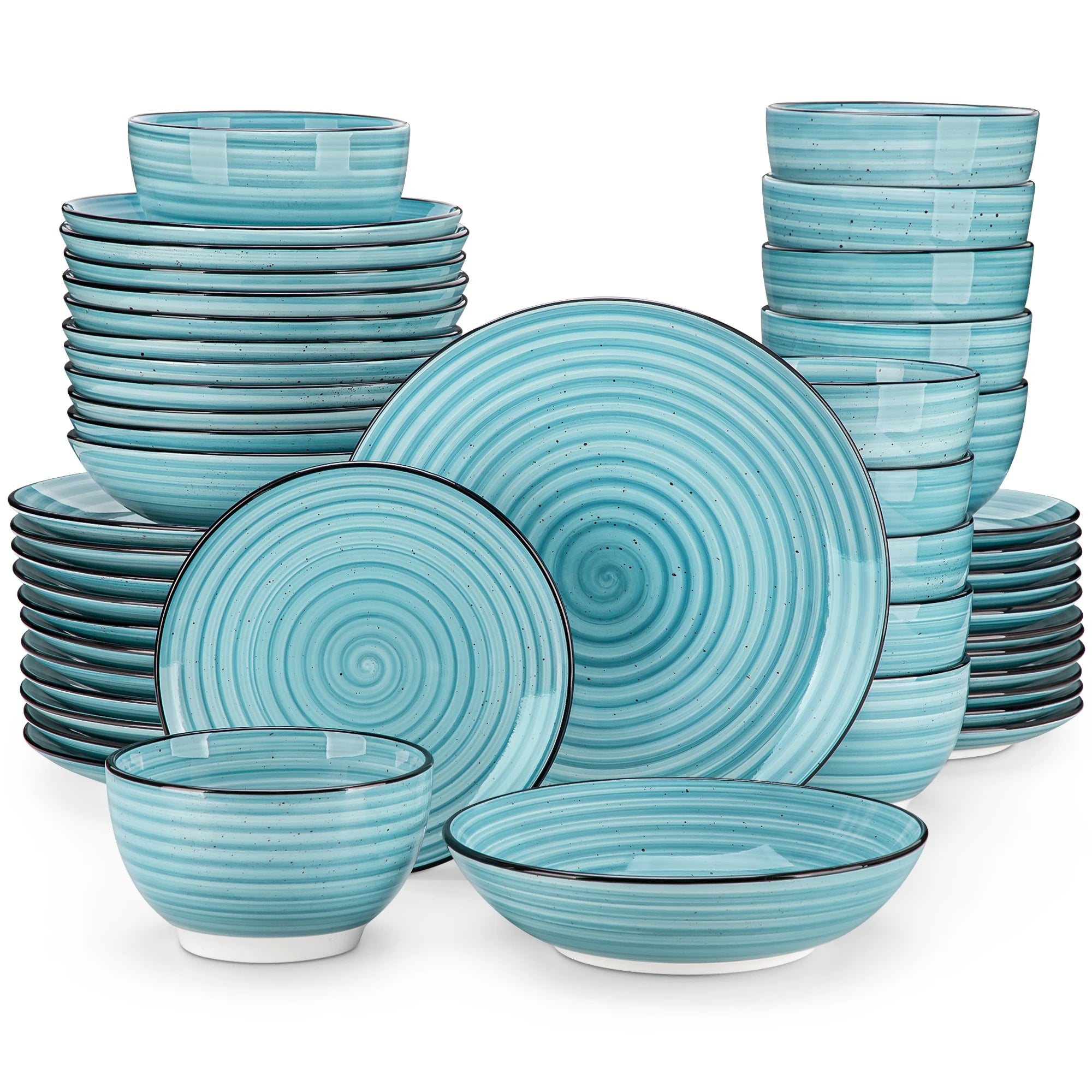 24/48 Piece Blue Plates Dinner Sets Two-Sided Dinnerware Sets Hand painted Spiral With 6 Dinner Plate/Dessert/Soup/Bowl