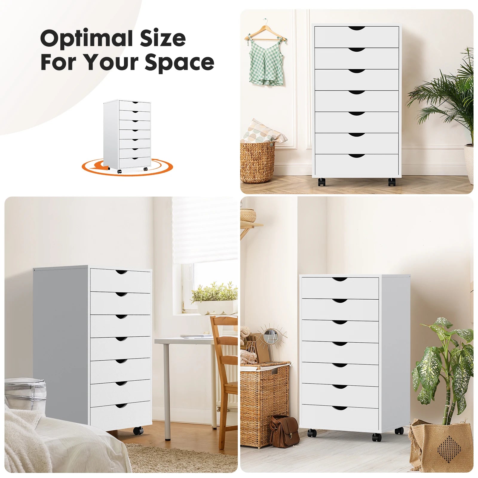 7 Drawer Chest Dressers Storage Cabinet Wooden  Mobile Cabinet Wheels