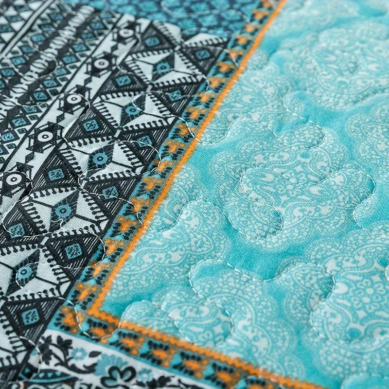 Lightweight Teal Cotton Quilt Comforter Set, Consisting of 3pcs Including 2 Pillowcases