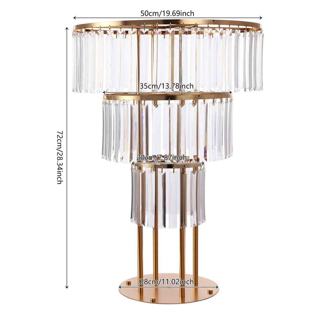 35.4inch Gold Centerpieces Table Crystal Flower Stand 3 Tier Vase Metal Round Chandelier