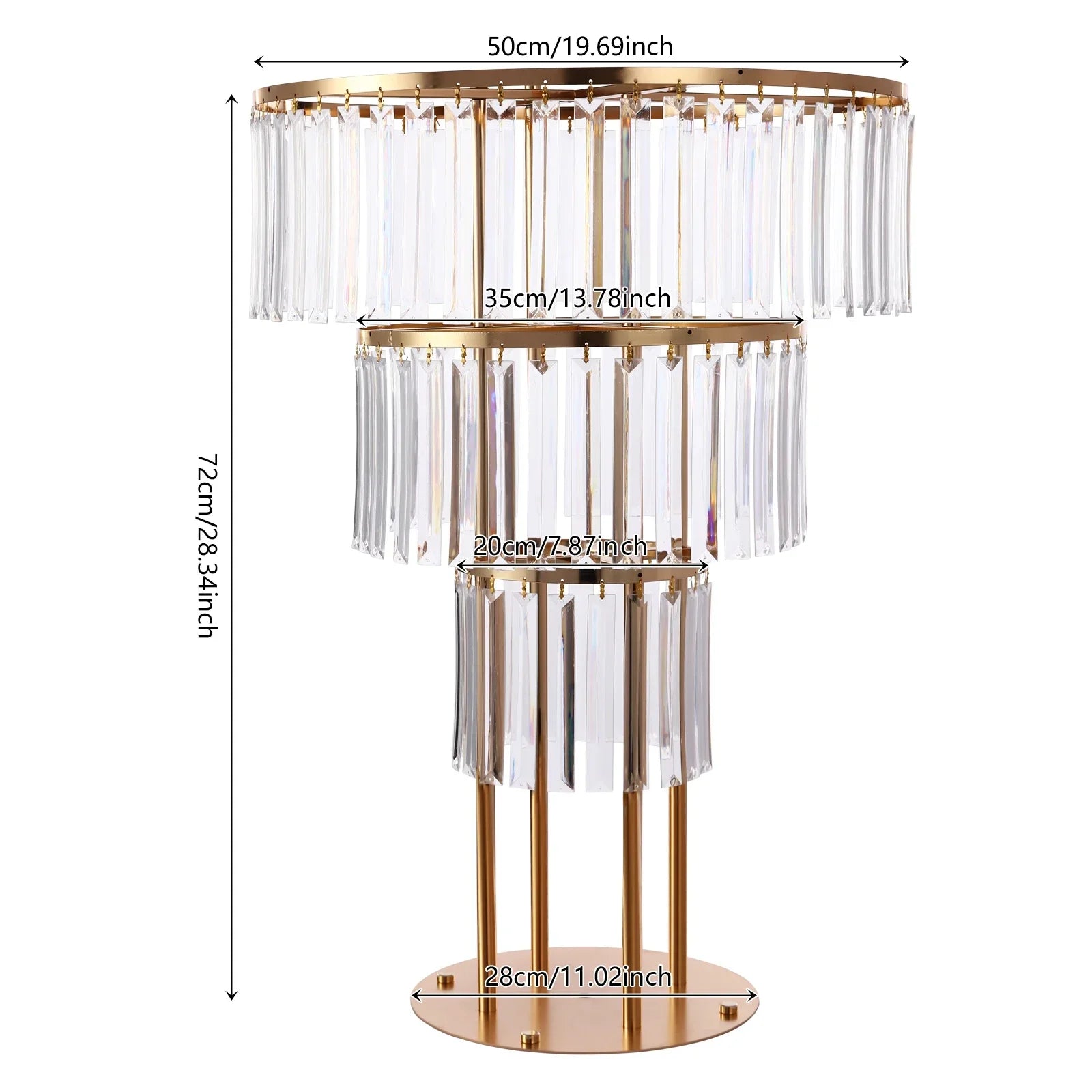 35.4inch Gold Centerpieces Table Crystal Flower Stand 3 Tier Vase Metal Round Chandelier