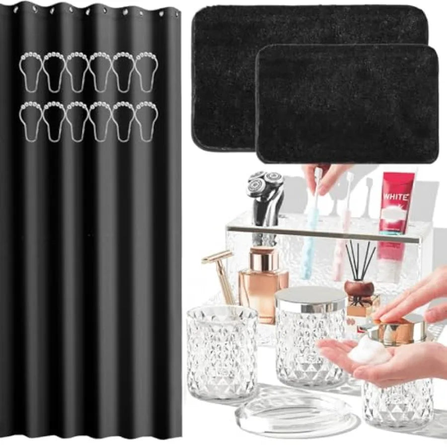 20PCS Glass Vanity set with Shower Curtain and Rugs