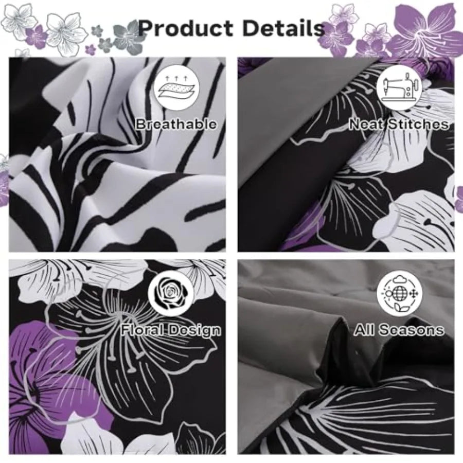 Floral Comforter Set Size, 7 Pieces Bed in a Bag Floral Comforter and Sheet Set, Soft Microfiber