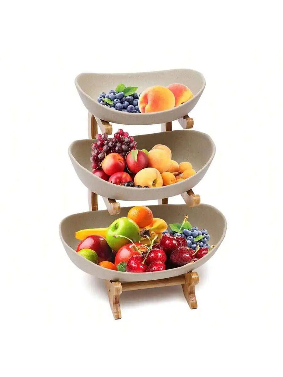 3 Brown Fruits Layered Ceramic Compote Porcelain