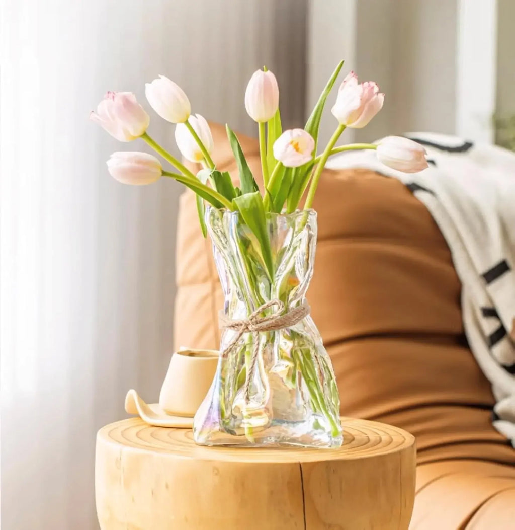 6 inch small glass vase, irregular transparent vase, suitable for center table interior table decoration, modern art deco vase