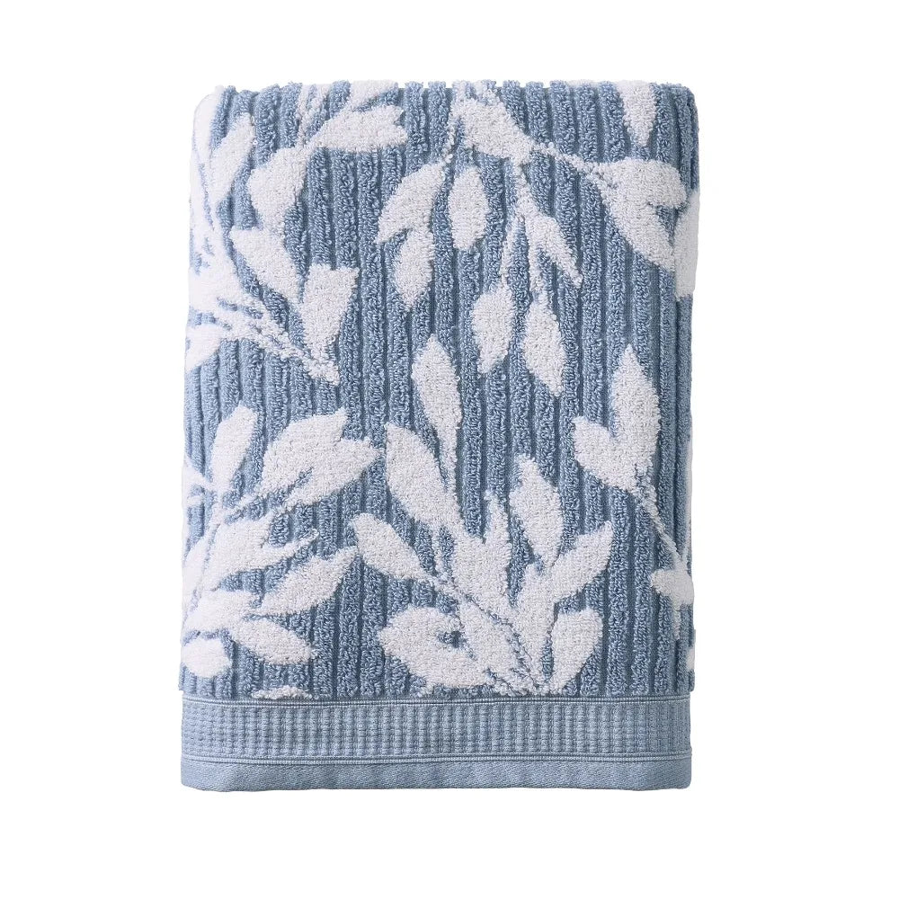 Extra Soft Floral Bath Towel Set Large Quick Dry Bath Sheets Blue Silver and Arctic White Floral Pattern