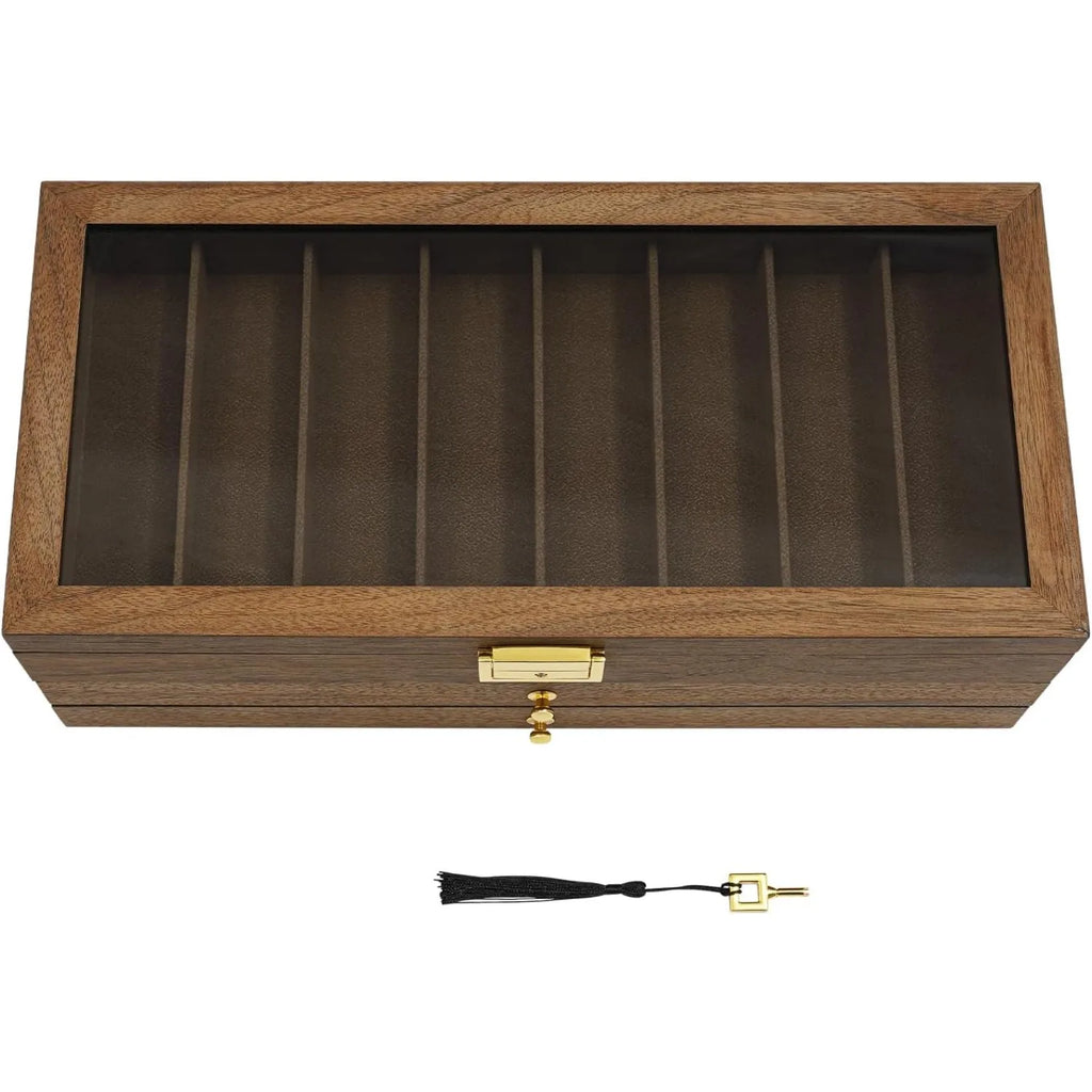 3-Layer Pocket Knife Display Case, 22 Slot Lockable Knife Storage Box with Clear Glass Lid, Wooden Collector  Knives - Walnut Color