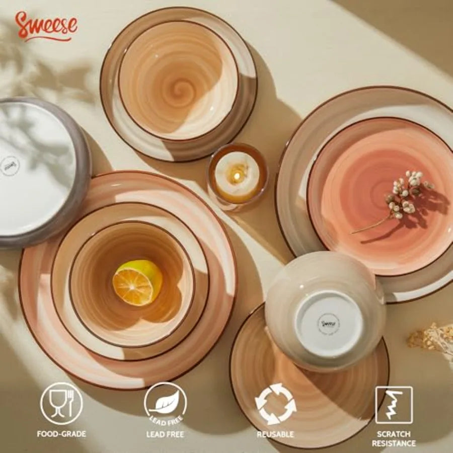 Plates and Bowls Sets, 18 Pcs Dinnerware Set Porcelain Round 6 each, Scratch Resistant Dishes Set, Dishwasher and Oven