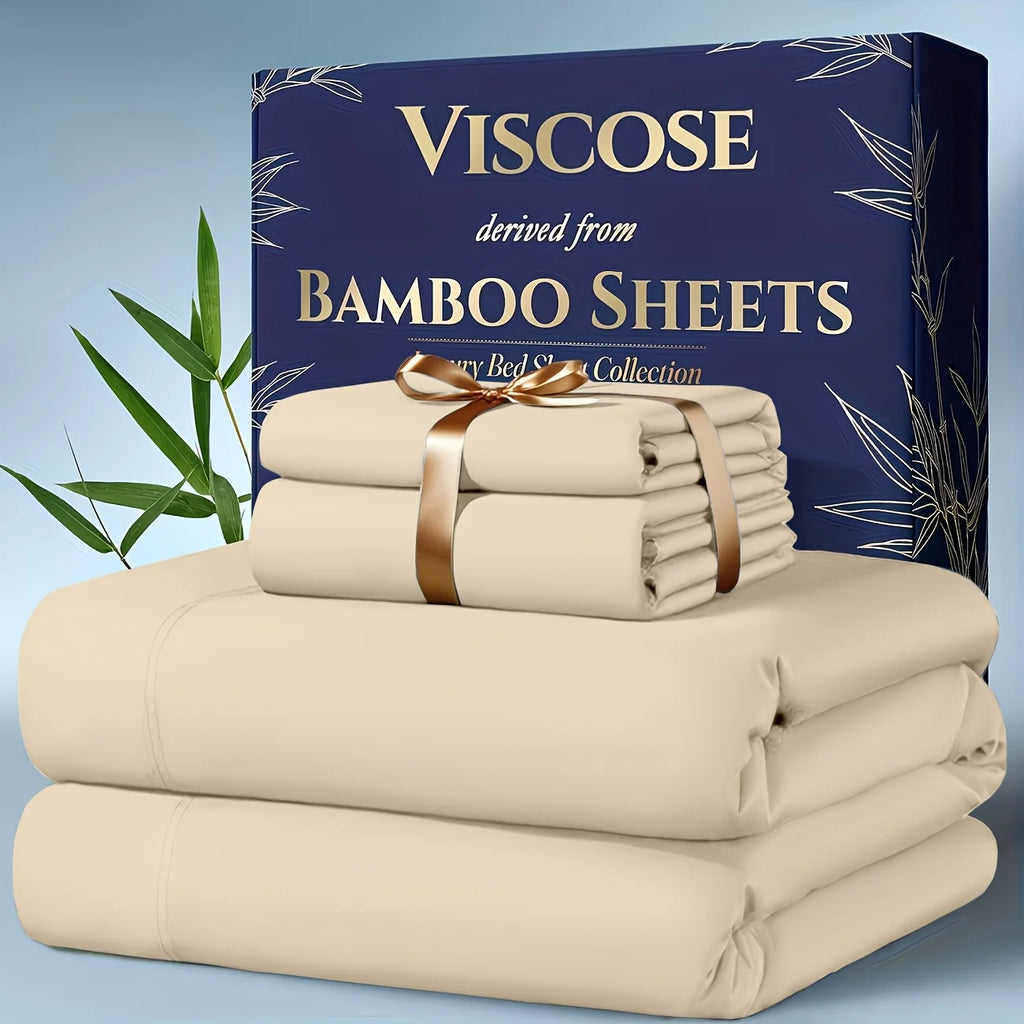 4pcs Bamboo Cooling Bedding - Extra Deep Pocket Breathable And Cooling  Sheet And Fitted Sheet -