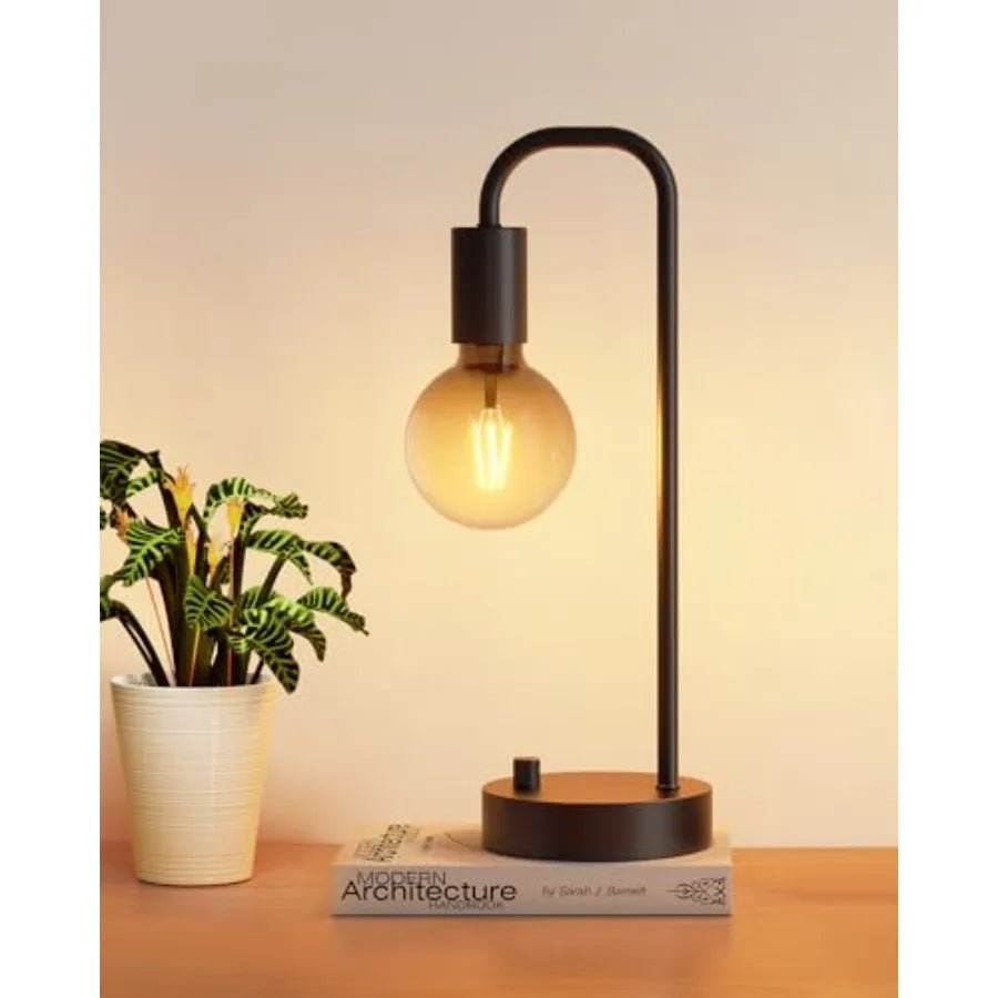 Industrial Table Lamp for Bedroom, Fully Dimmable Modern Bedside Lamps with 2700K Warm Light Bulb for Reading