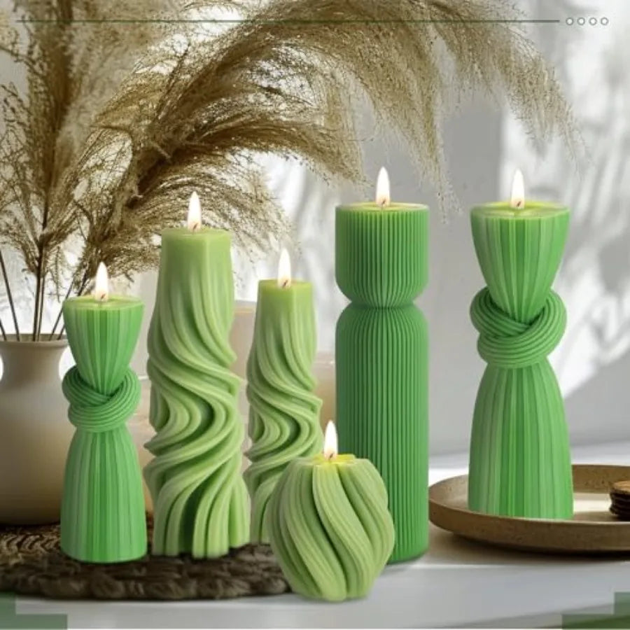 6 Pcs Ribbed Pillar Candles Modern Aesthetic Soy Wax Scented