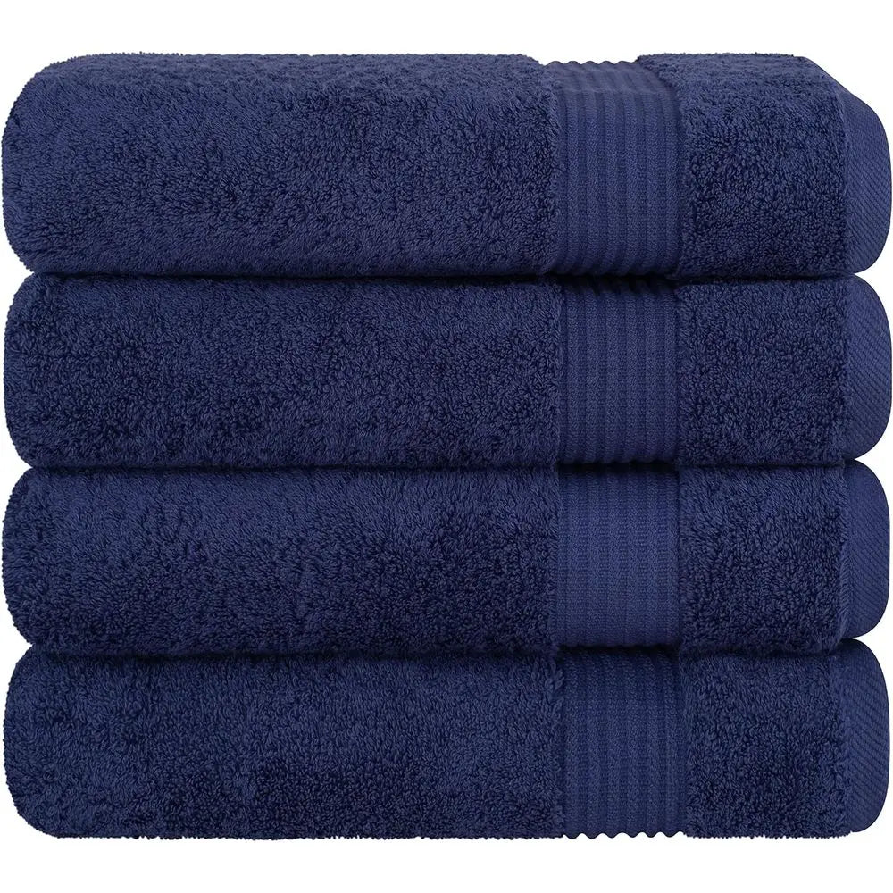 4-Piece Navy Blue Cotton Extra Large Plush Bath Towel Set cotton